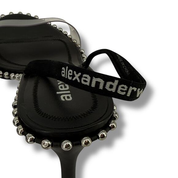 Alexander Wang Nova Kitten Low Heel Sandals Mens Sz 37.5 6.5 7 Black Studded - Picture 10 of 13
